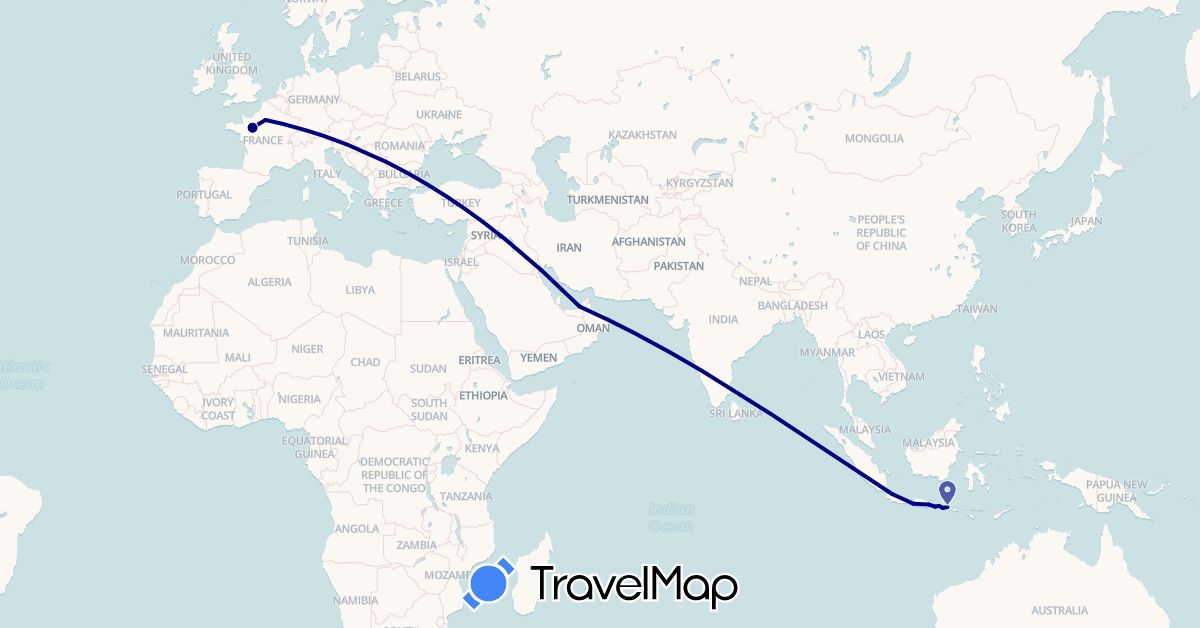 TravelMap itinerary: driving in United Arab Emirates, France, Indonesia (Asia, Europe)